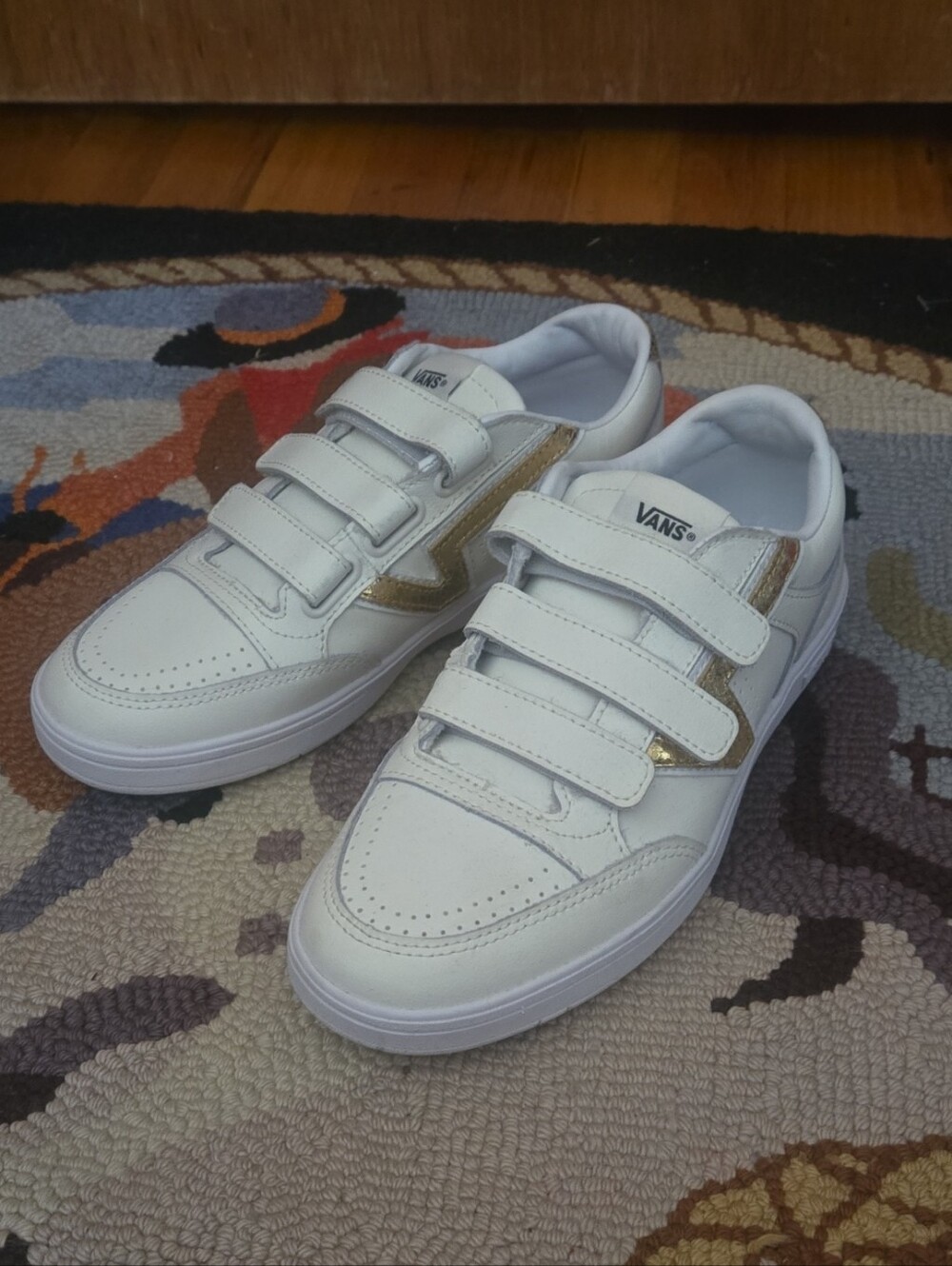 Vans White Low-Top Sneakers with Gold Accent - Triple Strap